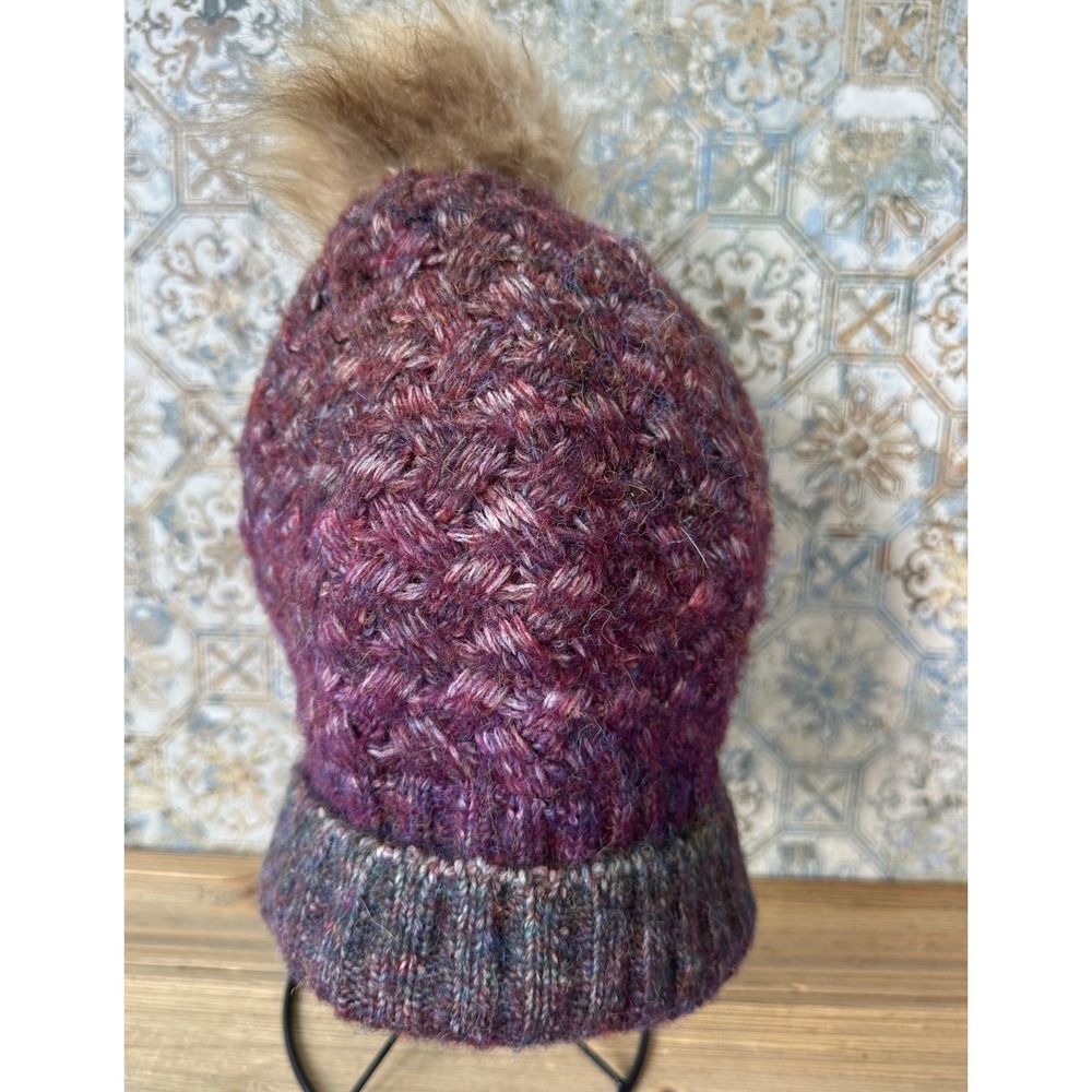 Dillard's Beanie Basketweave Faux Fur Wool Blend Women OS Purple Excellent